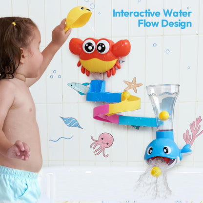 lalalark Bath Toys for Kids, 7-in-1 Shower Bathtub Toy with Crab, Whale, Rotating Fish & Slide Track, Interactive Water Play Set with Pour & Spray Fun for Toddlers, Boys Girls Birthday Gifts 3-5