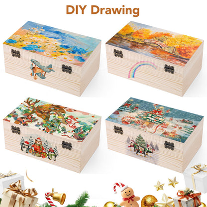 WSICSE Unpainted Wood Box with Hinged Lid - Large 9.2"x5.5"x3.9" for Crafts DIY Storage Jewelry & Gift Box and Hobby Organization Easter Basket Stuffers