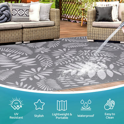 StepRite Outdoor Rug, Patio Rug, Plastic Straw Camping Rugs, Large Waterproof Area Rug and Mat for Outdoors, RV, Patio, Backyard, Deck, Porch, Beach, Balcony, (5'x 8', White&Gray)