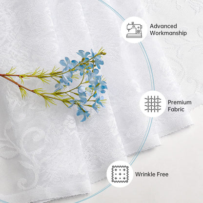 WUBODTI 84 Inch White Lace Curtains with Valances Attached 2 Panels, Floral Embroidered Semi Sheer Window Curtain Lace Tulle Rod Pocket Window Drapes with Valance for Living Room Bedroom Balcony