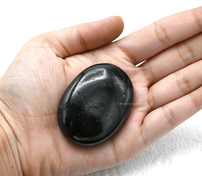 Black Tourmaline Crystals and Healing Stones - Large Palm Stone Crystals Piedra - Crystal for Good Luck, Positive Energy, Meditation - Unique Stocking Stuffers and Birthday Gifts for Women, Men