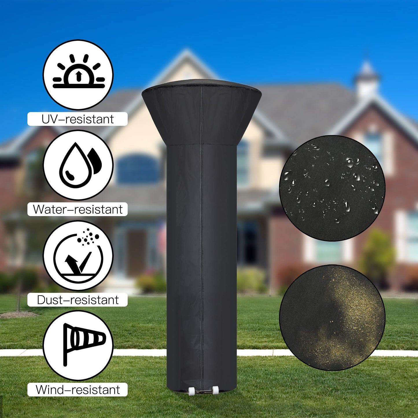 [2 Pack] Patio Heater Covers with Zipper and Storage Bag,Waterproof,Dustproof,Wind-Resistant,Sunlight-Resistant,Snow-Resistant,Black,89'' Height x 33" Dome x 19" Base