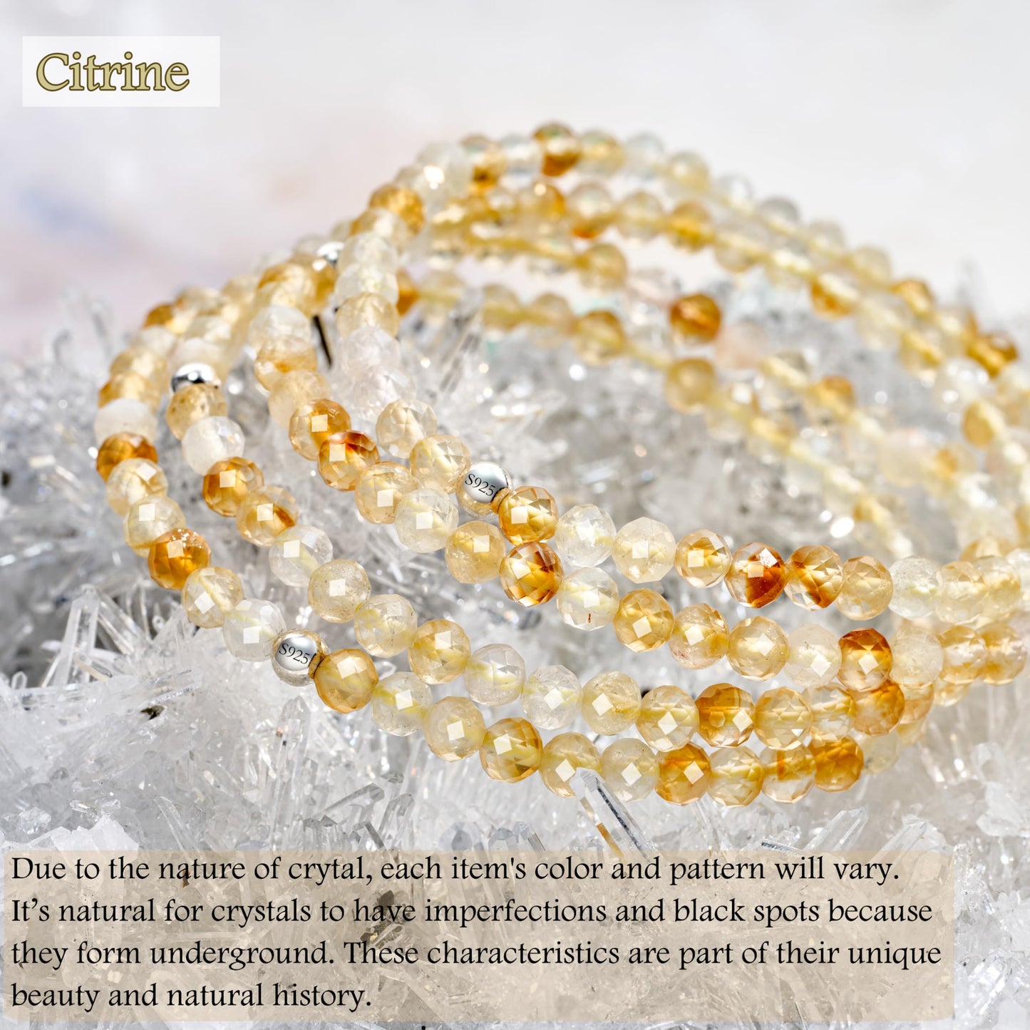 Farfume Citrine - Success - Beaded Bracelets for Women,Handmade Natural Stone 4mm Beads 925 Sterling Silver Stretch Bracelets, Chakra Crystal Gemstone Jewelry Gifts for Mom