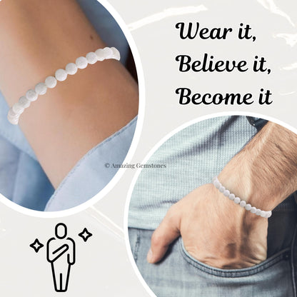 Amazing Gemstone Mother of Pearl Bracelet for Women Men's Gifts - Protection Healing Crystal Bracelet - 6mm Gemstones Beaded Adjustable Bracelet Pulseras Para Hombres Mujer Stocking Stuffers