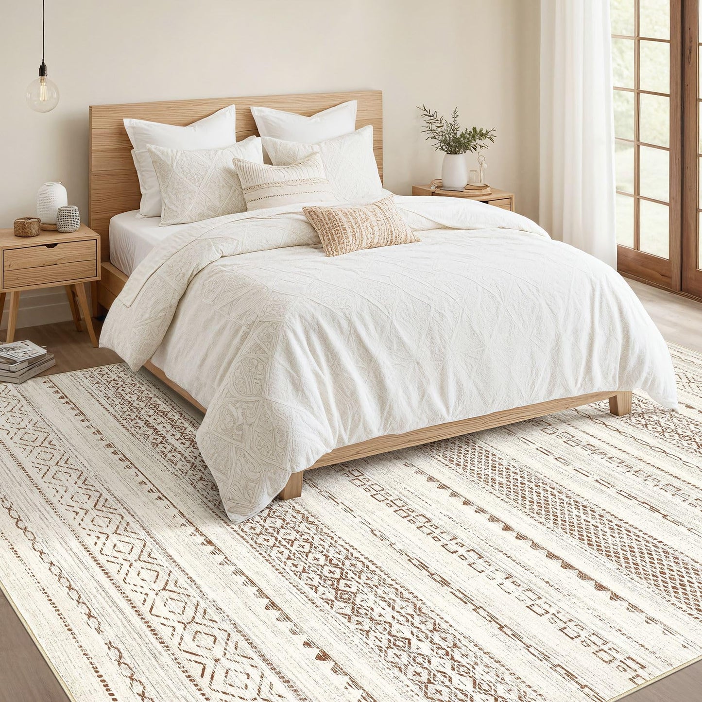 Nakagishi 10x14 Area Rugs Living Room: Washable Boho Large Neutral Modern Soft Farmhouse Rug Stain Resistant Indoor Non-Slip Accent Carpet for Bedroom Nursery Kids Playroom Office Dining Room- Brown