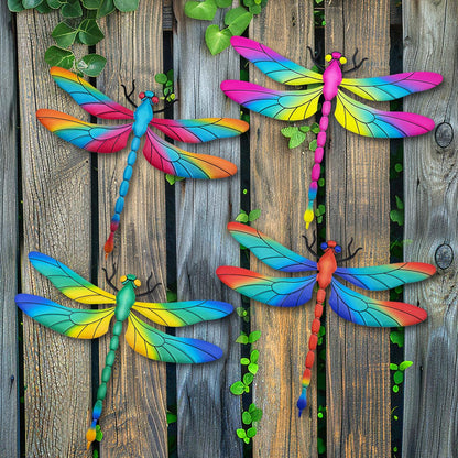 Metal Dragonfly Wall Decor, 4 Pack 13 inch Metal Dragonflies Wall Art Hanging Sculpture Decorations for Outdoor, Yard Patio Fence Garden Outside Decor