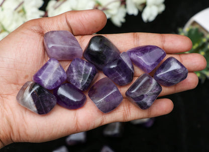 Crocon® 1LB Amethyst Tumbled Stones and Crystals Bulk 2000+ carats, Polished Stones Rock Collection vase Filler tumbles Crystals Healing Reiki Gemstone Gifts, Fountain tumbles Size 20 mm