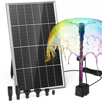 AMZtime 20W Solar Fountain Pump, Solar Water Pump with Lights Built-in 4000mAh Battery, 2026 New DIY Solar Water Fountain for Bird Bath, Pool, Pond, Garden, Fish Pond, Small Waterfall
