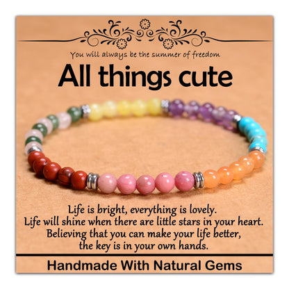CHCCOYE 4mm Natural Healing Gemstone Bracelet Handmade Yoga Stretch Elastic Bracelet Stress Relief Crystal Jewelry for Men and Women (4mm All things cute)