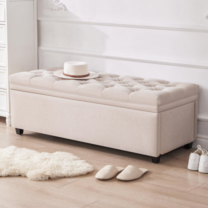 Mangodan 50" Storage Ottoman Bench, Tufted Ottoman with Storage for Living Room, Large End of Bed Ottomans, Modern Entryway Benchs, Window & Bedroom Benches for Foot of Bed (Beige)