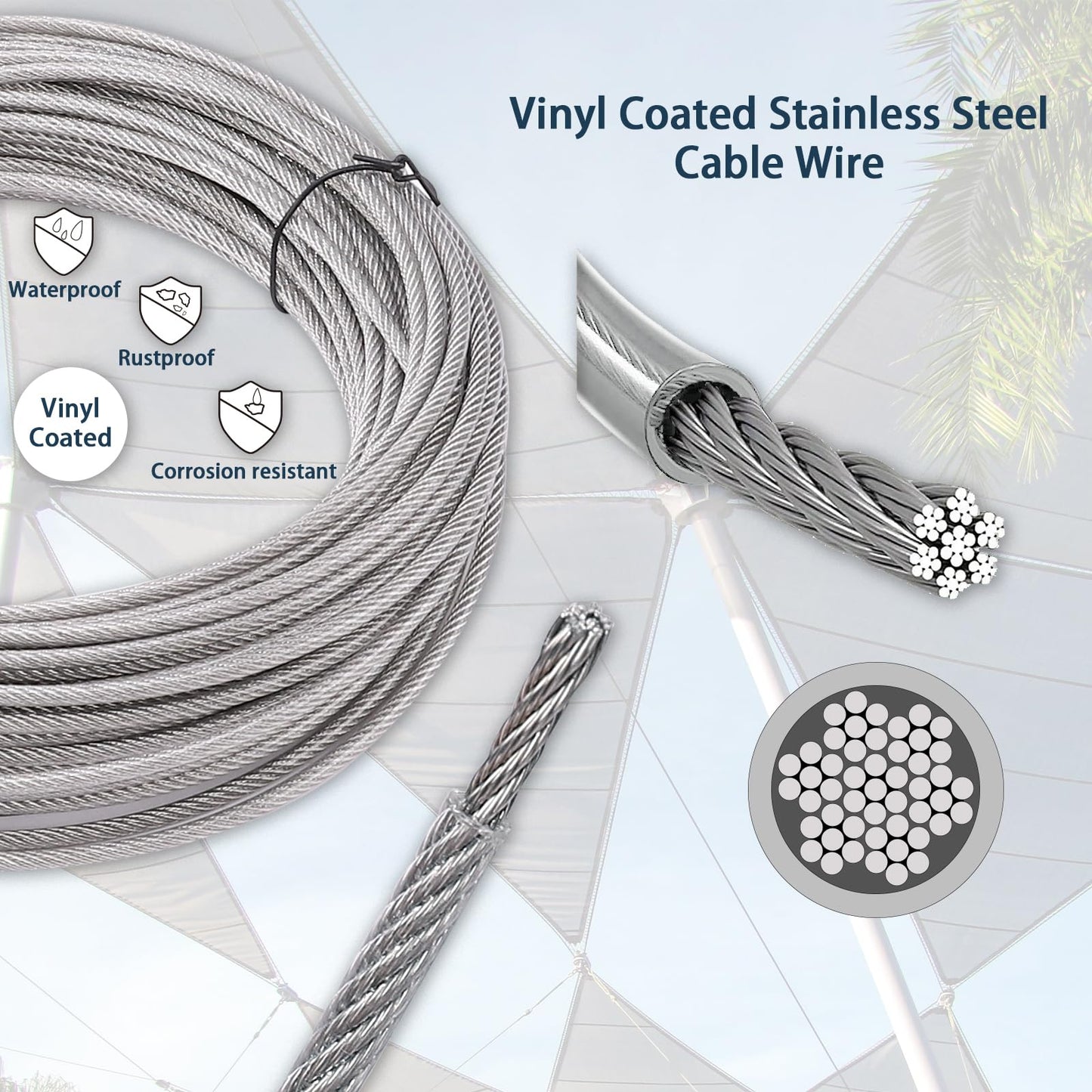 Unicaravan Shade Sail Hardware Kit 6 inch with 131FT 1/8" Wire Rope Kit for Triangle Rectangle Sun Shade Sail Outdoor Installation turnbuckles for Cables Wire for Outdoor,Garden,Kitchen,Craft,243PCS