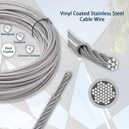 Unicaravan Shade Sail Hardware Kit 6 inch with 131FT 1/8" Wire Rope Kit for Triangle Rectangle Sun Shade Sail Outdoor Installation turnbuckles for Cables Wire for Outdoor,Garden,Kitchen,Craft,243PCS