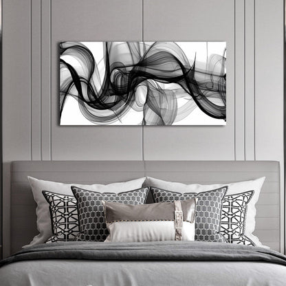ENTANUB Abstract Wall Art for Bedroom, Black and White Canvas Wall Decor for Living Room, Smoke Picture Print, Size 40 x 20 Inches