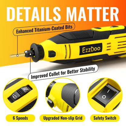 EzzDoo Electric Chainsaw Sharpener Kit with 6 Titanium-Coated Diamond Bits - Handheld Chain Saw Sharpener Tool for All Chains - No Removal Required, Easy and Fast Chainsaw Sharpening Kit
