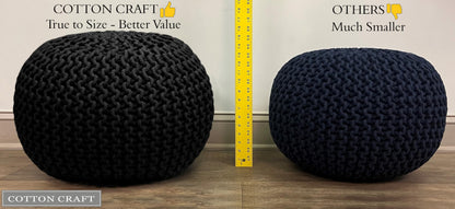 COTTON CRAFT Round Dori Pouf - Cotton Braid Cord Cable Knitted Ottoman - Foot Stool Footrest Floor Pouf Accent Furniture Bean Bag - Living Room Dorm Décor - 20.5 Dia x 13.5 High - Round Ivory Cream