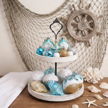 Valery Madelyn Summer Tree Ornaments 35ct Shatterproof Nautical Beach Decor Nautical Ocean-Themed Coastal Christmas in July Tree Decorations, Seashells Starfishs Conch Shell for Tropical Party