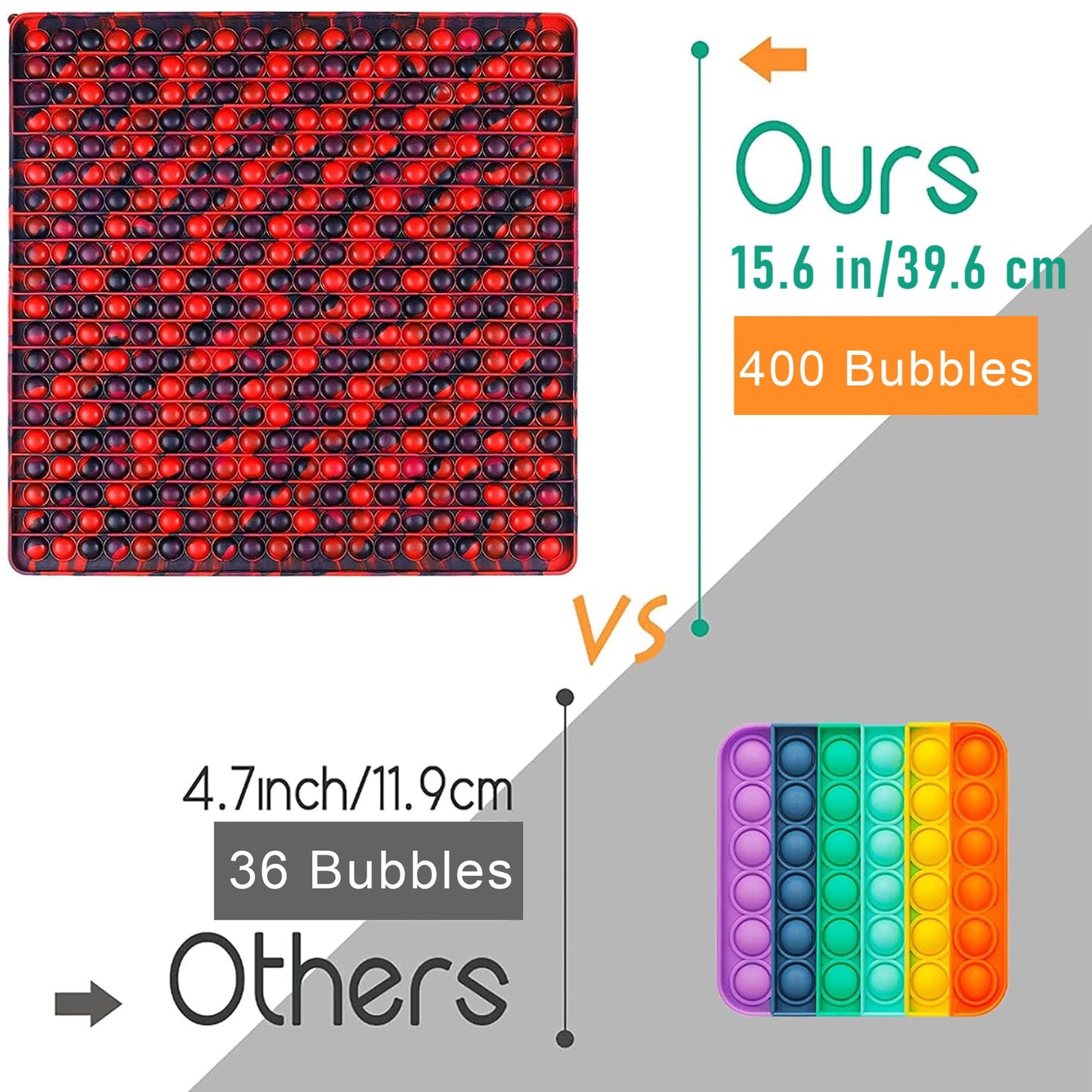UimoKi 400 Bubbles Giant Fidget Toys for Kids Teens Adults, Big Jumbo 16 inch Red Square Sensory Toy for Kids 3-5 4-8 5-7 Boys Girls Birthday Gifts Party Favors Classroom Prizes