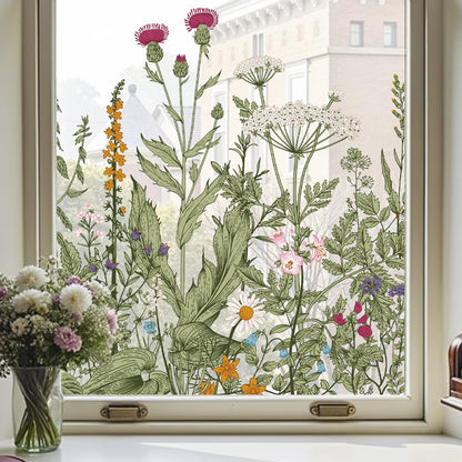 ADD.HERES Window Privacy Film,Colorful Floral Window Stickers,Removable DIY Bouquet Static Clings, Decals for Home School Office Party Supplies, Wildflower Reverie‌, 17.5 x 78.7 in