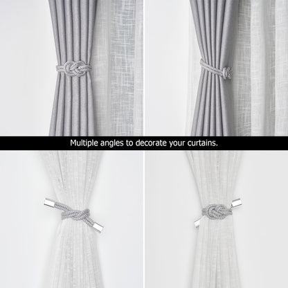 NICEEC 2 Pack Mini Magnetic Curtain Tiebacks Nordic Simple Style Drape Tie Backs Elegant Hand Weave Rope Knot Decorative Curtain Holdbacks for Home & Office Thin Window Drapery (Silver Grey)