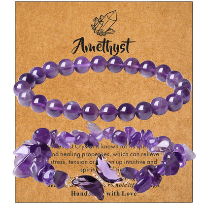 DUQGUHO Purple Bracelets for Women, Butterfly Bracelets for Women, Healing Anxiety Amethyst Bracelet, Butterfly Charms Crystal Jewelry Purple Gifts for Woman 2PCS