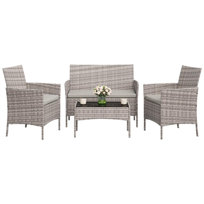 GAOMON 4-Piece Outdoor Conversation Set, PE Rattan Wicker Patio Furniture Set with Cushions, Loveseat and 2 Armchairs, Tempered Glass Coffee Table,Gray Gradient