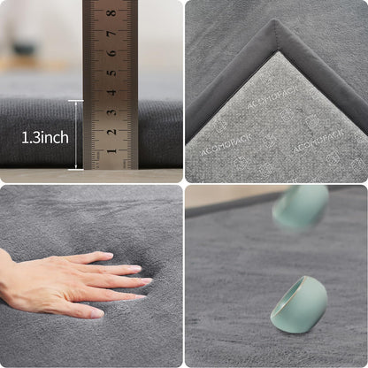 ACOMOPACK Baby Play Mat for Floor 1.3" Thick Memory Foam Play Mat 59"×71" Tummy Time Crawling with Non-Slip Bottom for Living Room,Nursery,Soft Velvet Playpen Mats for Kids,Infants（Dark Grey）