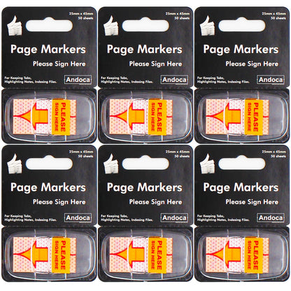 Please Sign Here Message Flags, 300 Pages Total, 0.98 x 1.77 Inch Wide, Easy to Post, 50 Flags/Dispenser, Medium Yellow, 6 Dispensers/Pack