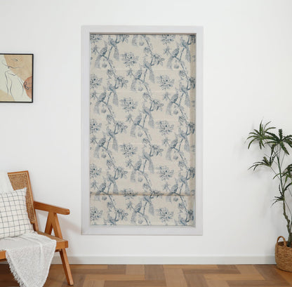 Everyday Celebration Peacock 100% Blackout Dual Layered Pull-Down Roman Shade for Windows, Peacock Pattern Printed on Natural Fabric Roman Shades for Home 30" W x 64" H Blue