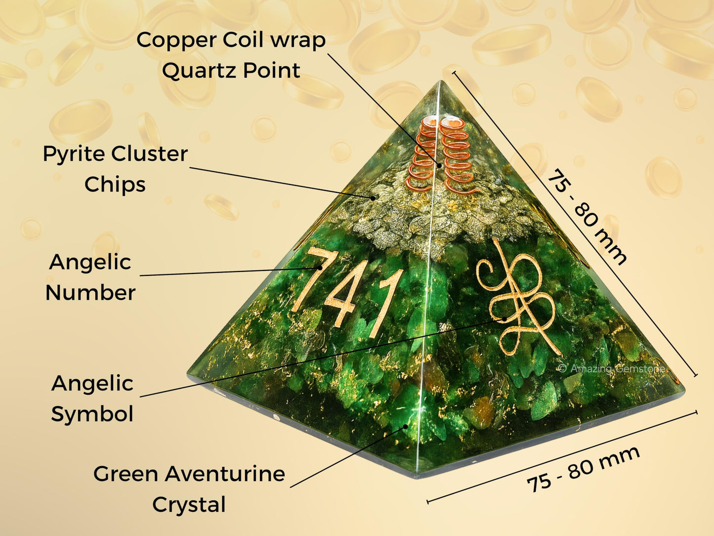 Amazing Gemstone Orgone Pyramid for Money Zibu Symbol Green Aventurine Crystals and Healing Stones - Authentic Orgonite & Organite Gifts to Atrract Money Abundance Wealth Home Lucky Stone 808520741