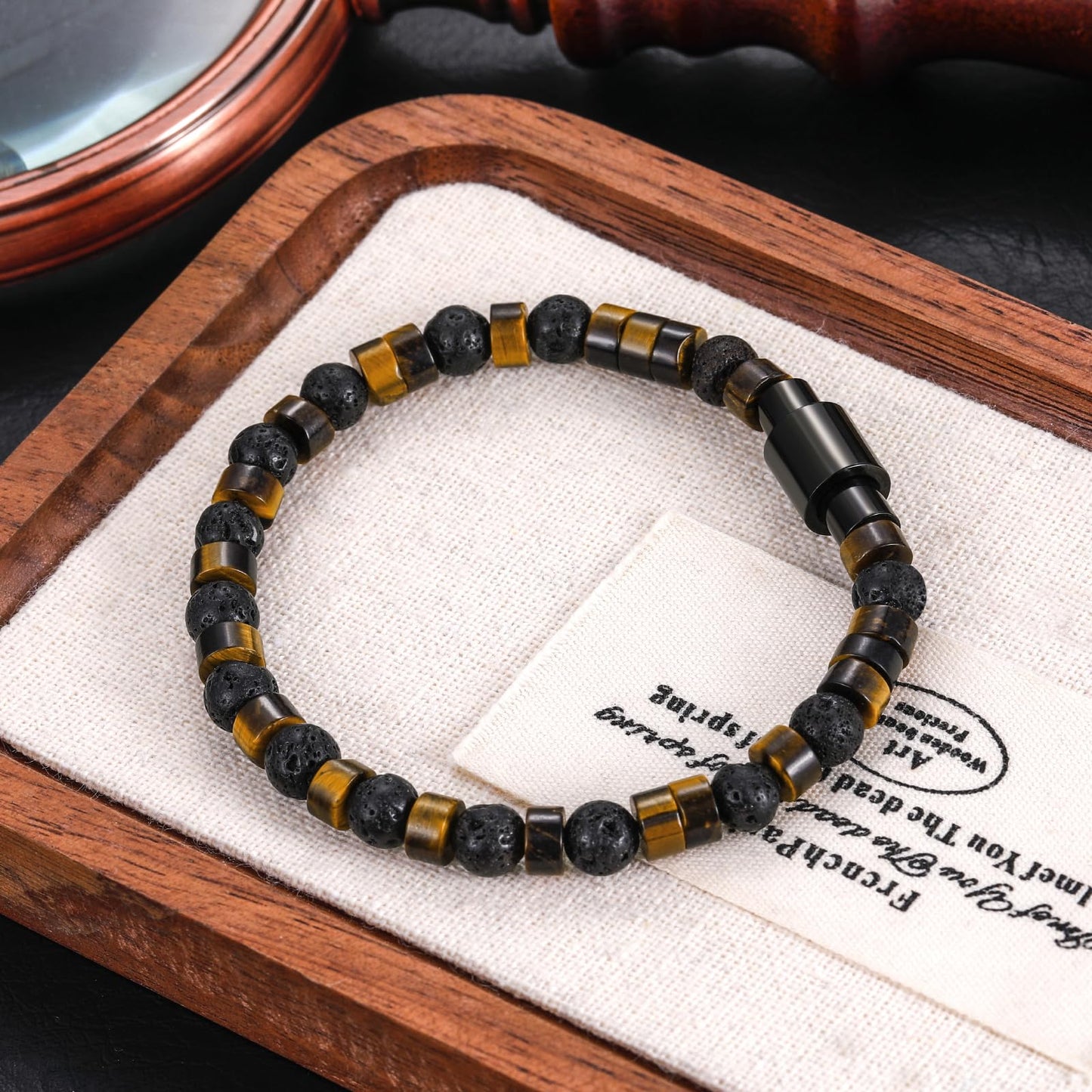 TRUMIUM Beaded Bracelets for Men Women Natural Hematite 6mm Tiger Eyes Mens Bracelet Gemstone Jewelry for Him 8.3 Inch Length