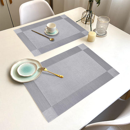 Uolr Placemats Set of 6 Washable&Wipeable Silver Place mats for Dining Table Kitchen Indoor Outdoor Table Mats Heat Resistant Non Slip Woven Vinyl Table Placemats (Grey，6PCS)
