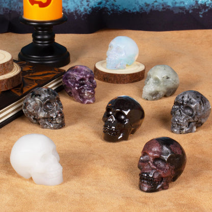 Black Obsidian Crystal Skull, 1.4 Inch Miniature Hand Carved Reiki Healing Pocket Stone, Small Collectible Skull Figurine for Altar Home Office Decor, Crystal Statue Meditation Gift for Men Women