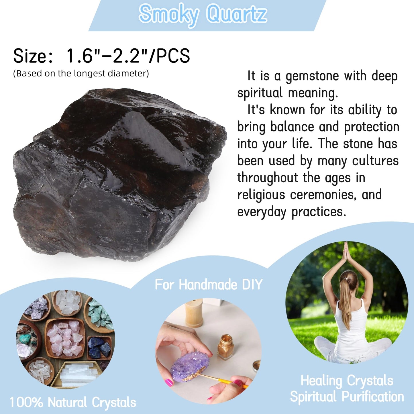 YATOJUZI Smoky Quartz 1.8-2.2" Natural Raw Stones and Healing Crystals Large Stone Rough Crystal Rocks for Tumbling Cabbing Polishing Fountain Rocks Decoration 1PCS