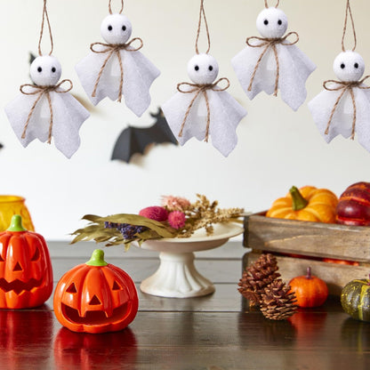 Watayo 16 Pcs Halloween Ghost Hanging Ornaments, 3 Inch Small Hanging Ghosts Tree Ornaments, Farmhouse Rustic Cloth Ghosts Hanging Decoration for Haunted House Party Yard Tree Decor