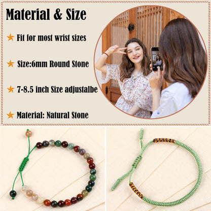 LPBeads 6mm Indian Agate Bracelet with Handmade Rope Bracelet Size Adjustable Natural Stone Crystal Healing Bracelets Gifts for Unisex Adults