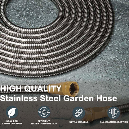 FangFarm Stainless Steel Garden Hose: 5FT 3/4" Male to Female Brass Fittings - Flexible Metal Water Hose for RV - Camper Faucet Extension Patio