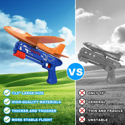 Fuwidvia 3 Pack Airplane Launcher Toys, 13.2'' LED Foam Glider Plane Toy for Boys, 2 Flight Modes Outdoor Flying Toys Birthday Gifts for Boys Girls 4 5 6 7 8 9 10 11 12 Year Old (Blue&Green&Orange)