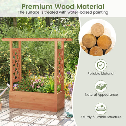 Giantex Raised Garden Bed with 2-Sided Trellis & Hanging Roof, Fir Wood Planter Box w/Drainage Holes, Freestanding Garden Planter for Flowers Herbs Climbing Vines (43"x15"x45")