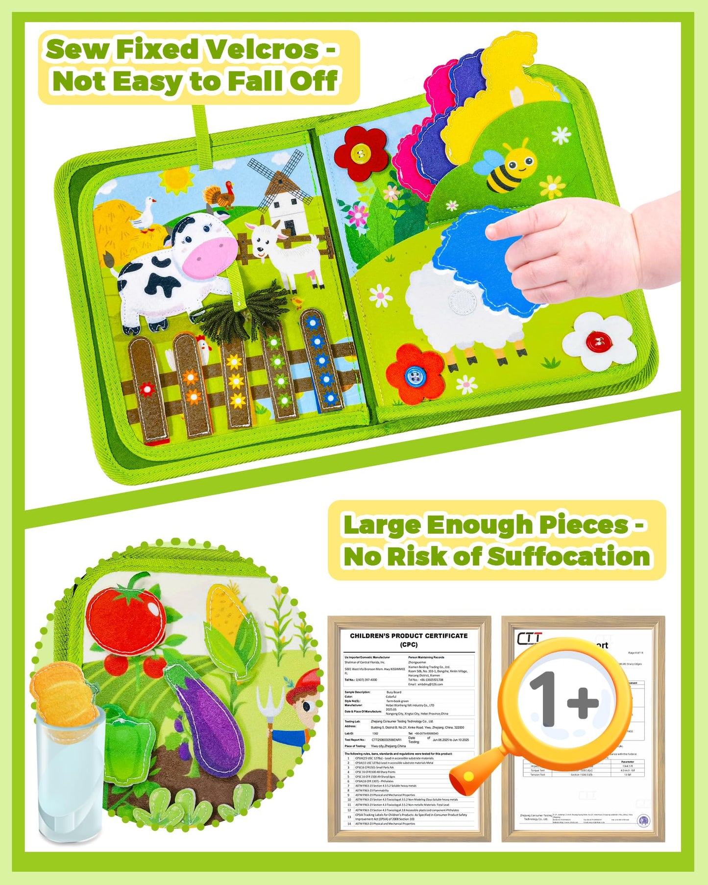 Busy Book for Toddlers 1-3, Montessori Toys for 1 2 Year Old Boy Girl Birthday Gifts, Busy Board Educational Learning Toys for 1+ Year Old, Toddler Airplane Travel Toy Farm Animals Activity Books