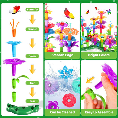 Doloowee 102Pcs Flower Garden Building Toys for Girls 3 4 5 6 7 Year Old, Upgrade DIY Building Stacking Toys, STEM Preschool Educational Toddler Toys Brain Development Kindergarten Kids Toy
