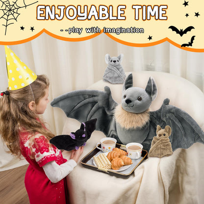 Tezituor 4Pcs Realistic Bat Stuffed Animals Set, 32inch Large Mommy Stuffed Bat with 3 Cute Babies for Boys Girls, Hugging Soft Bats Plushies Toy Gift for Halloween Party Decoration
