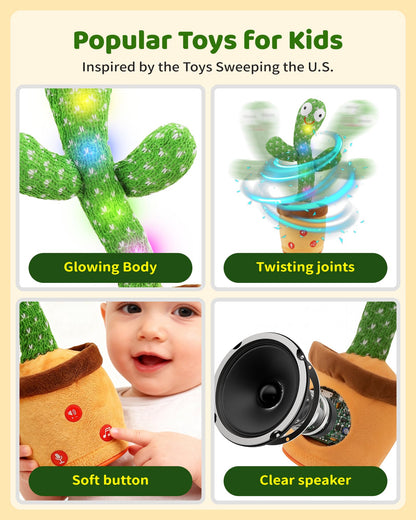Dancing Talking Cactus Baby Toys 0-6 3-6 6-12 12-18 Months, Toddler Boys Girls Gifts for 2 3 4 5 6 7 8 9 10 Month Old Baby Toy Singing Mimicking Recording Repeating What You Say with 120 English Songs