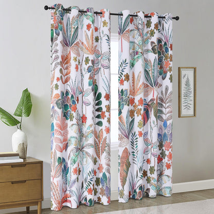 Estelar Textiler Maple Leaves Room Darkening Boho Curtains 84 inch Length 2 Panels Set for Living Room, Watercolor Leaf Pattern Design Grommet Window Floral Drapes for Bedroom, 52Wx84L