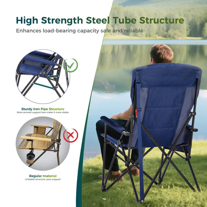 ALPHA CAMP Oversized Folding Camping Chairs High Backrest Heavy Duty Lawn Chairs for Adults Support 500 LBS Portable Camp Chairs with Cup Holders Large Side Pocket for Outdoor