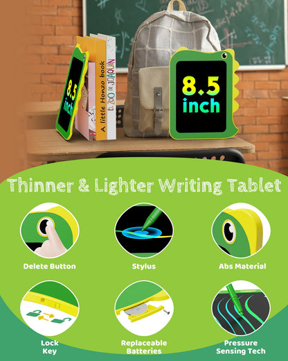 TEKFUN Toddler Boy Toys, 2 Pack LCD Writing Tablet for Kids, Doodle Board Dinosaur Toys, Travel Essentials Toy for 3 4 5 6 Year Old Boys Girls, Easter Birthday Christmas Gift (8.5inch Green&Pink)