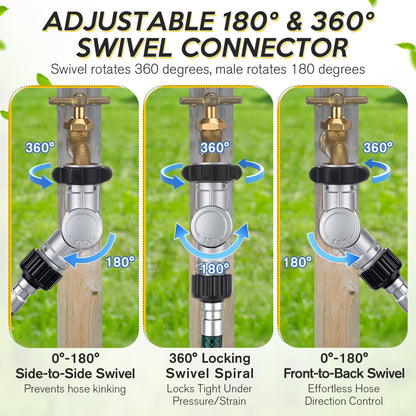 Enhon 180° & 360° Garden Hose Swivel Connector, Garden Hose Connect and Spigot Extender for Outdoor Faucet, Fits Standard 3/4" Water Pipes(Metal & Plastic,Silver,4 Pack)