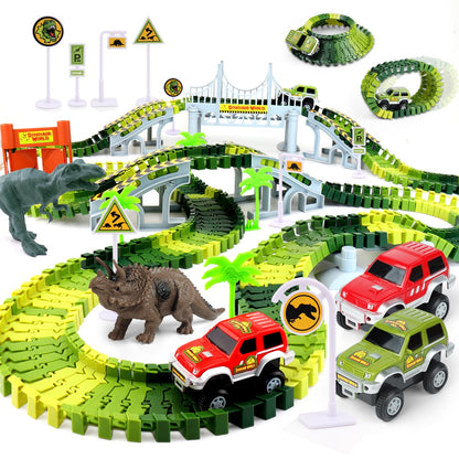 AUUGUU Dinosaur Toys - Create A Dino World with Flexible Race Track, Birthday Gift for Kids Ages 3+, Toys for 3 4 5 Year Old Boys
