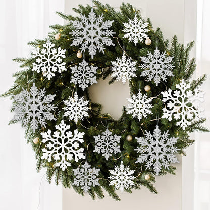 18Pcs White and Silver Christmas Snowflake Hanging Ornaments, Plastic Glitter Hanging Snow Flakes for Christmas Tree Winter Wonderland Frozen Birthday Party Holiday Home Decor Craft Snowflakes