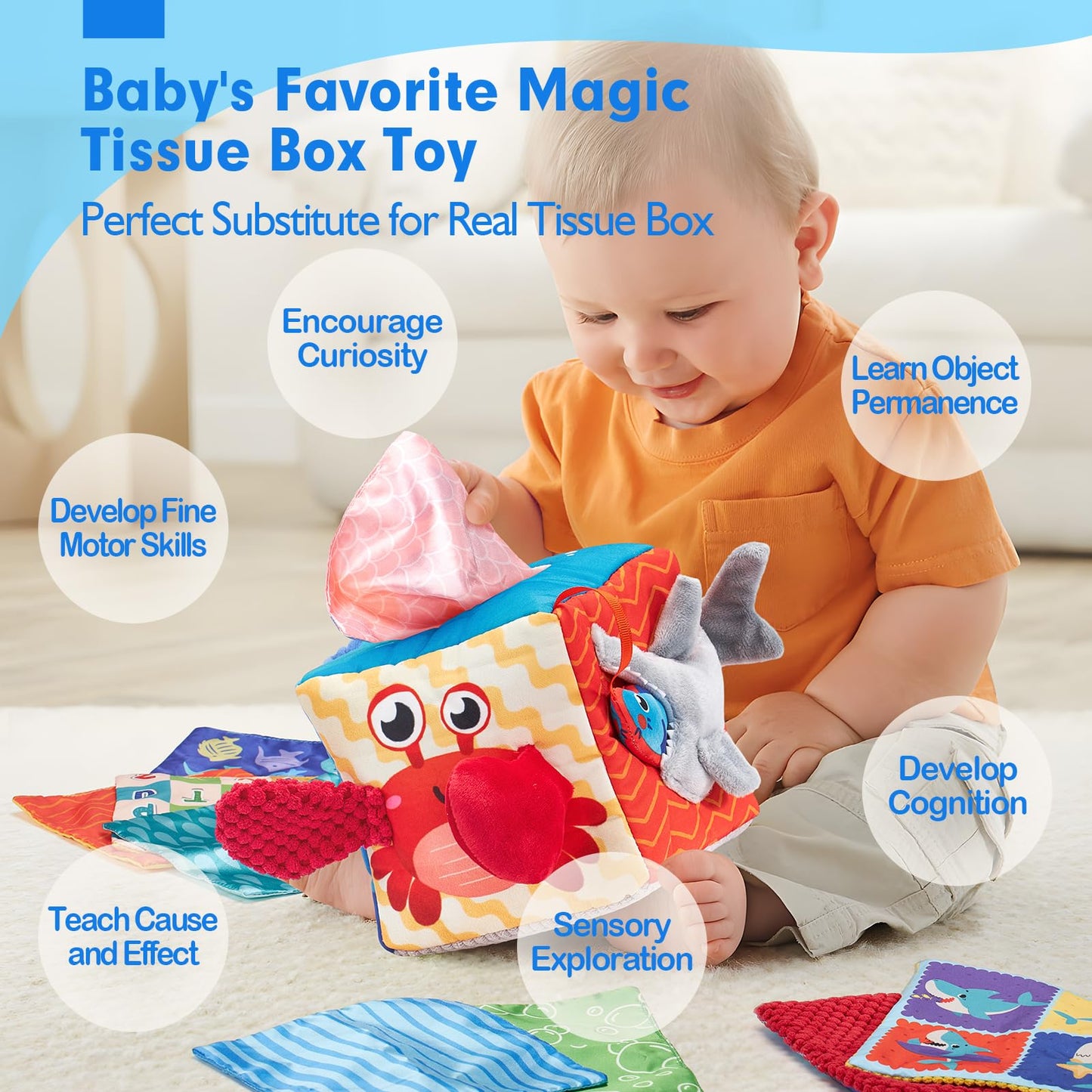 hahaland Baby Sensory Book & Baby Sensory Tissue Box Toy