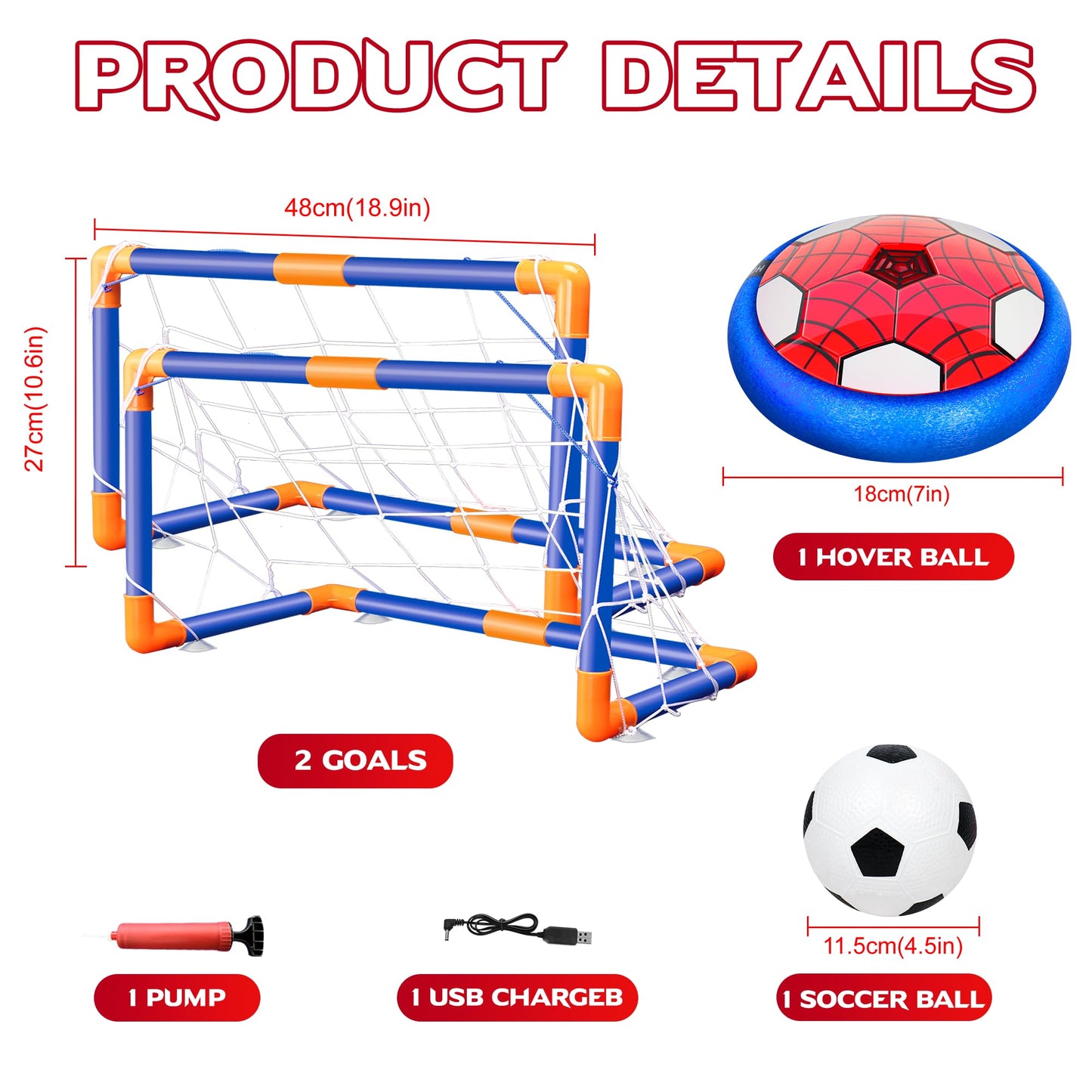 HitToys Hover Soccer Balls Toys Set for Kids, 2-in-1 Rechargeable Air Floating Football Toy Ball with Led Light, Indoor Sports Games Christmas Birthday for Old Boys Girl